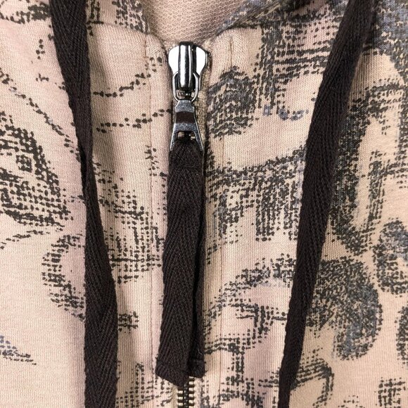 LOGO Lounge Hoodie Womens 2XL Pink Gray Damask Zip Front Pleated Mesh Hem Tunic - Picture 12 of 16